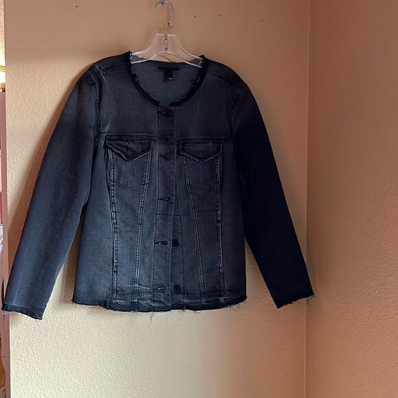 Lane Bryant Jeans Jacket Black withh raw edges 16 - Picture 1 of 10